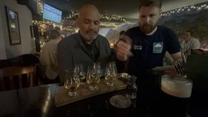 A whiskey flight  at Teuchters Bar in Edinburgh