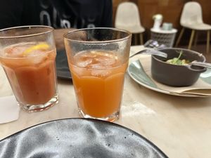 Juice of the day and strawberry-ginger lemonade   at A Minha Avó in Lisbon
