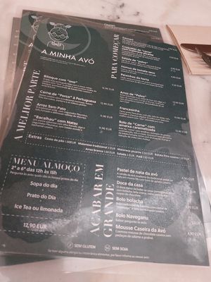Menu at A Minha Avó in Lisbon