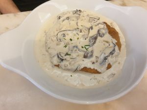 Seitan steak with pepper sauce at A Minha Avó in Lisbon