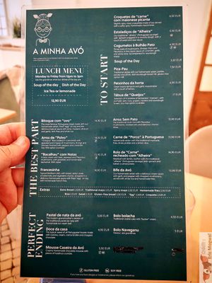 Menu at A Minha Avó in Lisbon