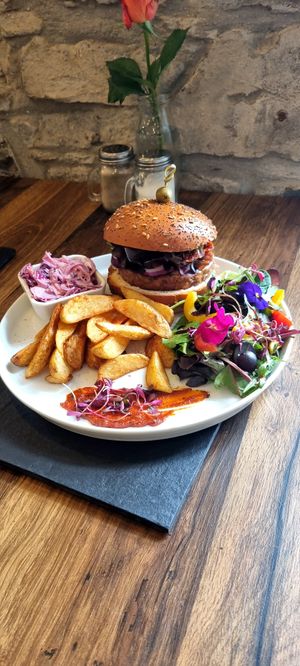Veggie harissa burger  at Butternut Pantry in Saundersfoot