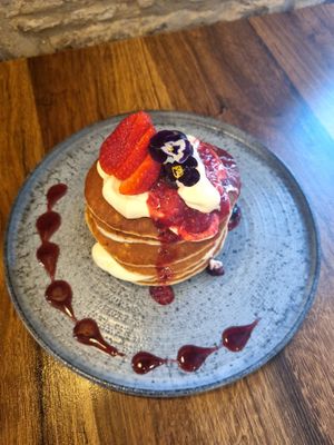Berry yoghurt pancake stack at Butternut Pantry in Saundersfoot