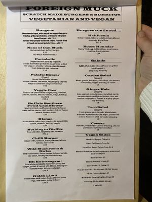 Menu at Foreign Muck in Saltash