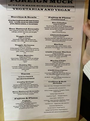 Menu at Foreign Muck in Saltash