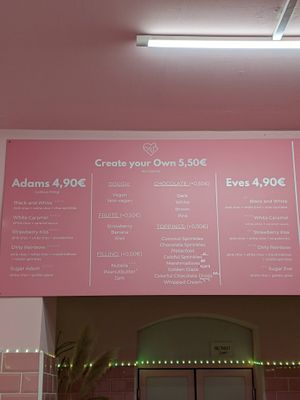 Waffle menu at Adam & Eve Waffles in Berlin