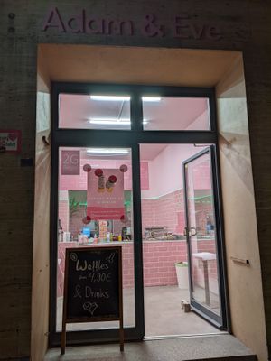 From the outside at Adam & Eve Waffles in Berlin
