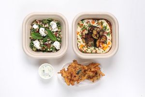 Moussaka with a Buckwheat Salad and Courgette Fritters
 at DAD Daily Meal Delivery in London
