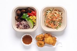 Jerk Aubergine with Rice & Peas
 at DAD Daily Meal Delivery in London
