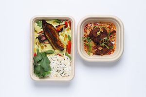 Thai Green Curry with Black Bean & Miso Satay
 at DAD Daily Meal Delivery in London