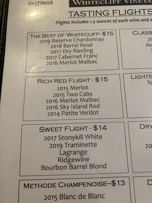 Examples of some flights   at Whitecliff Winery in Gardiner