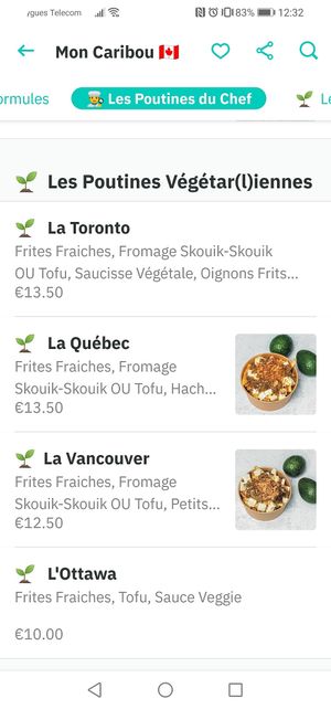 Vegan/vegetarian menu at Mon Caribou in Nancy
