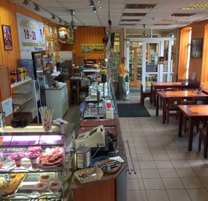 downstairs with buffet and dessert area at Rama in Riga