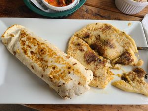 Korea Town pupusa and Captain Jack Teriyaki Burrito at 3 in 1 Restaurant in Indianapolis