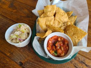 Pico de gallo and chips, also house-made sauerkraut I think. All very tasty. The sauerkraut was for topping the pupusas at 3 in 1 Restaurant in Indianapolis