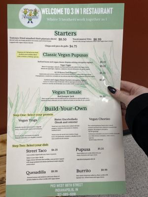 Vegan menu   at 3 in 1 Restaurant in Indianapolis