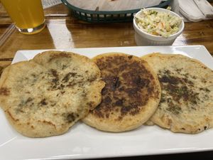 Vegan pupusas from left to right: vegan veggie, Korean, loroca   at 3 in 1 Restaurant in Indianapolis