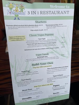 Vegan menu  at 3 in 1 Restaurant in Indianapolis