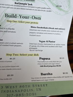 Vegan menu  at 3 in 1 Restaurant in Indianapolis