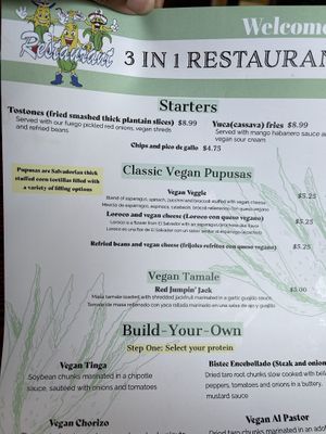Vegan menu  at 3 in 1 Restaurant in Indianapolis