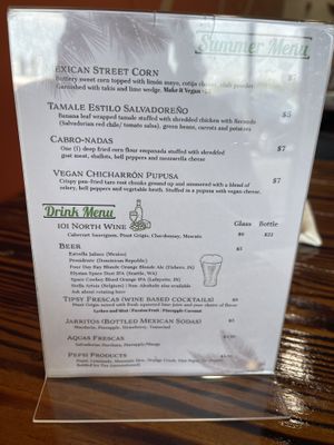 Summer menu with listed vegan options  at 3 in 1 Restaurant in Indianapolis