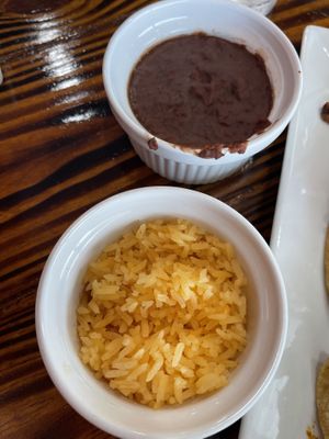 Refried beans and rice- both vegan   at 3 in 1 Restaurant in Indianapolis