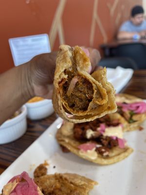 Inside the vegan chorizo taco   at 3 in 1 Restaurant in Indianapolis