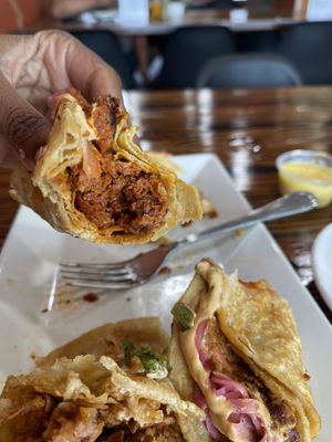 Inside the Vegan Al Pastor taco   at 3 in 1 Restaurant in Indianapolis