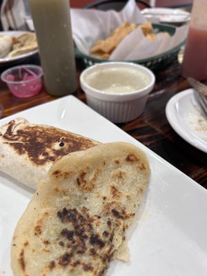 Menus, Veggie pupusa, chorizo burrito and queso #Veganuary at 3 in 1 Restaurant in Indianapolis