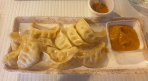 Vegan Momos with regular and chili sauce € 6,50 at Momo Express in Lagos
