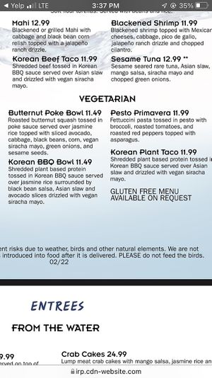 Vegan and vegetarian options   at Fishlips Waterfront Bar & Grill in Cape Canaveral