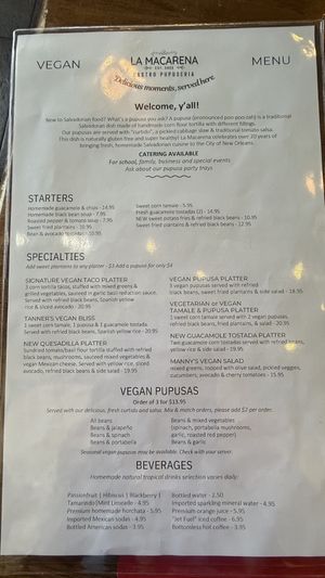 Dinner menu  at La Macarena in New Orleans