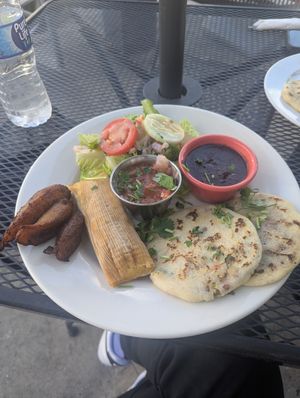 vegan tamale and pupusa platter at La Macarena in New Orleans
