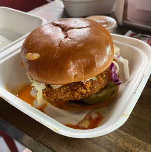 Nashville Hot - crunchy chikn goodness with coleslaw, pickle and hot sauce  at Project Pollo in Dallas