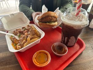 Original Project, Loaded Papas, Buffalo & BBQ dipping sauces, AND OREO Cookies & Cream Oat Milkshake.  at Project Pollo in Dallas