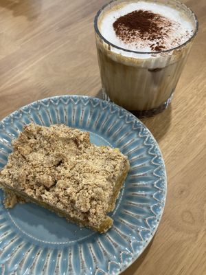 Sweet potato crumble & almond cream latte - both delicious!  at Fall in the Pool in Daejeon