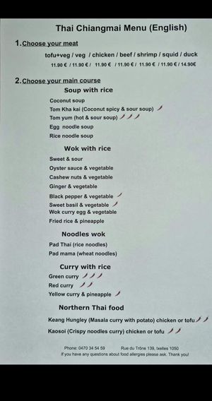 menu2 at Thai Chiangmai in Brussels