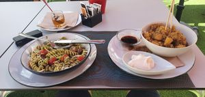 Pasta and potatoes at Pura Vida Tapas Bar in Tenerife