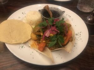 Marinated vegetables, beans, rice and tortillas. Very tasty! at Mestizo in North West London