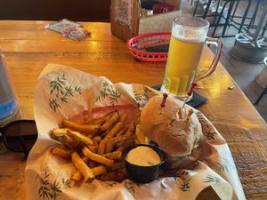 The Orisha burger with fries  at Rockabilly in Gran Canaria
