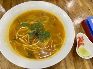 Noodle soup dish   at Vegetarian in the Golden Age in Vientiane