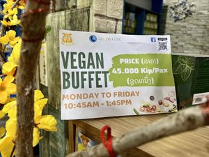 Vegan buffet sign   at Vegetarian in the Golden Age in Vientiane