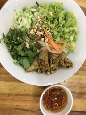 Big bowl of bun cha gio for 35,000 Kip  at Vegetarian in the Golden Age in Vientiane