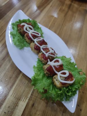 Fried tofu at Vegetarian in the Golden Age in Vientiane