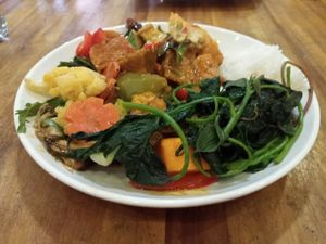 Delicious food from the lunch buffet :) at Vegetarian in the Golden Age in Vientiane