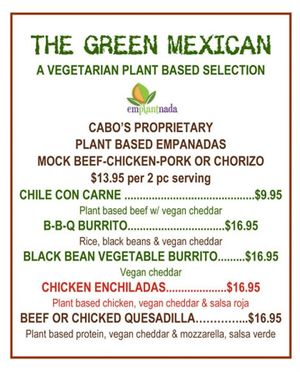 vegan menu at Cabo RVC in Rockville Centre