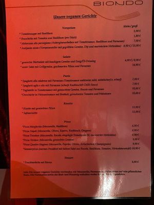 vegan menu   at Biondo in Frankfurt