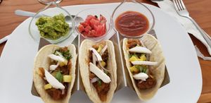 Jackfruit tacos with queso at Jugobar in San Jose