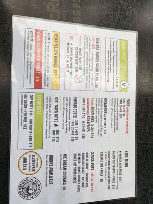 Menu at Burger Bones in Busselton