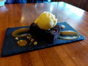 Vegan chocolate brownie. at Elements in Whistler